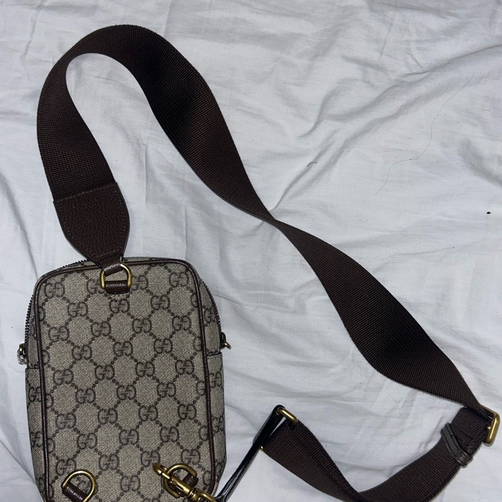 Gucci Brown Monogram Canvas Belt Bag with Dark Brown Strap